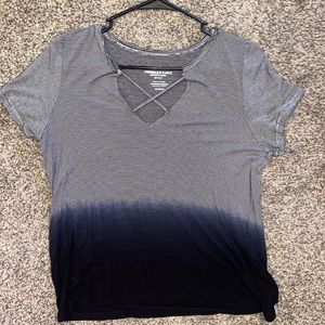 Ombré Striped Cross Front V Neck Tee